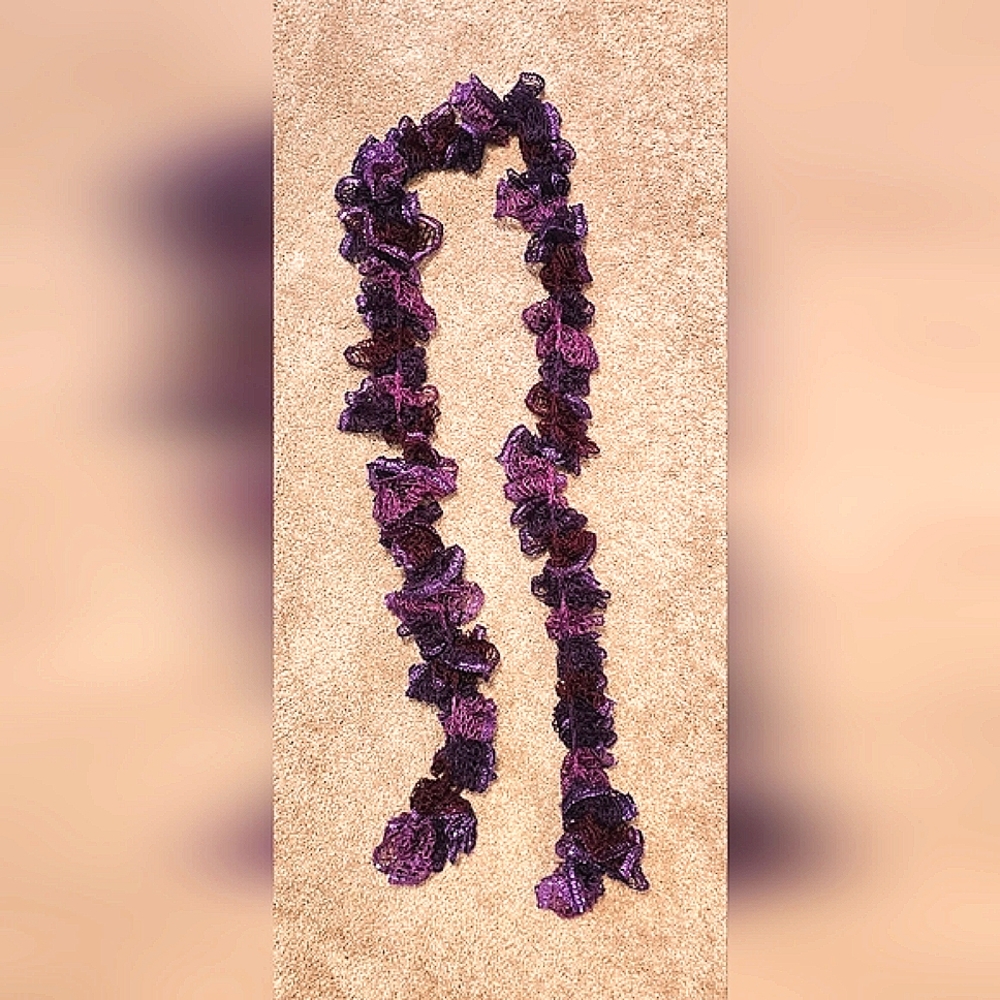 Crocheted scarf in purples with sparkles - hand made 70 inches long